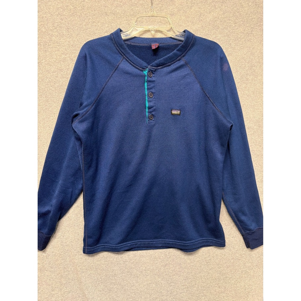 Patagonia Capilene Fleece Henley Long Sleeve Shirt‎ Blue Women's Large Made USA